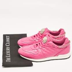 Pre Owned Philipp Plein Pink Leather Skull Lace Up Trainers Sneakers Size 39