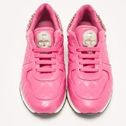 Pre Owned Philipp Plein Pink Leather Skull Lace Up Trainers Sneakers Size 39