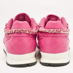 Pre Owned Philipp Plein Pink Leather Skull Lace Up Trainers Sneakers Size 39