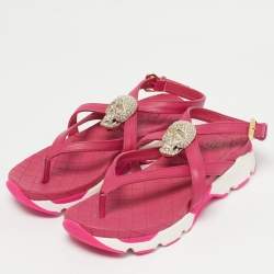 Pre Owned Philipp Plein Pink Leather Crystal Skull Flat Sandals Size 36