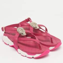 Pre Owned Philipp Plein Pink Leather Crystal Skull Flat Sandals Size 36