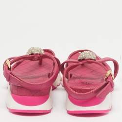 Pre Owned Philipp Plein Pink Leather Crystal Skull Flat Sandals Size 36
