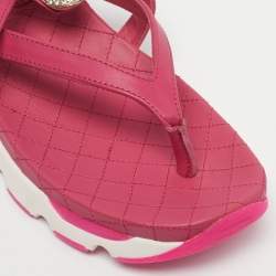 Pre Owned Philipp Plein Pink Leather Crystal Skull Flat Sandals Size 36