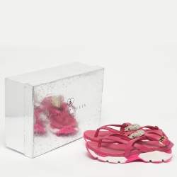 Pre Owned Philipp Plein Pink Leather Crystal Skull Flat Sandals Size 36