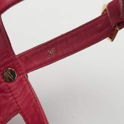 Pre Owned Philipp Plein Pink Leather Crystal Skull Flat Sandals Size 36