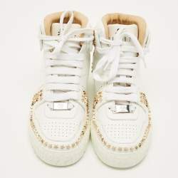 Pre Owned حذاء رياضي فيليب بلين جلد أبيض مرصع بعنق مرتفع نوتوريوس مقاس 38