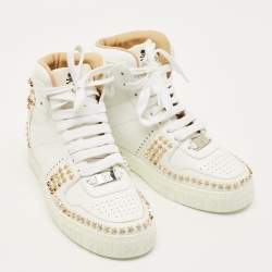 Pre Owned حذاء رياضي فيليب بلين جلد أبيض مرصع بعنق مرتفع نوتوريوس مقاس 38