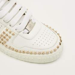 Pre Owned حذاء رياضي فيليب بلين جلد أبيض مرصع بعنق مرتفع نوتوريوس مقاس 38