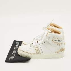 Pre Owned حذاء رياضي فيليب بلين جلد أبيض مرصع بعنق مرتفع نوتوريوس مقاس 38