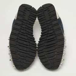 Pre Owned حذاء رياضي فيليب بلين رمادي شامواه ومخمل مرصع بالكريستال مزين برباط مقاس 37