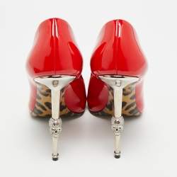 Pre Owned حذاء كعب عالي فيليب بلين كعب جمجمة جلد لامع أحمر مقدمة مدببة مقاس 39