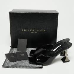 Pre Owned Philipp Plein Black Patent Leather Square Toe Slide Sandals Size 39