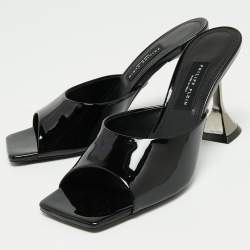 Pre Owned Philipp Plein Black Patent Leather Square Toe Slide Sandals Size 39