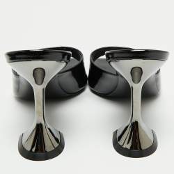 Pre Owned Philipp Plein Black Patent Leather Square Toe Slide Sandals Size 39