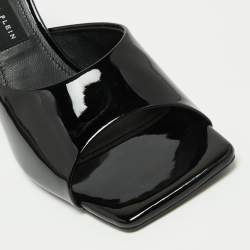 Pre Owned Philipp Plein Black Patent Leather Square Toe Slide Sandals Size 39