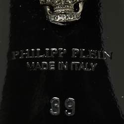 Pre Owned Philipp Plein Black Patent Leather Square Toe Slide Sandals Size 39