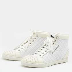 Pre Owned Philipp Plein White/Cream Quilted Leather Sugar Spiked High Top Sneakers Size 38.5