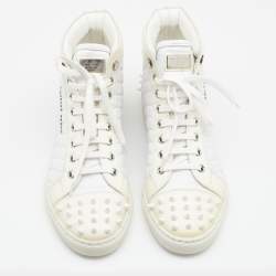 Pre Owned Philipp Plein White/Cream Quilted Leather Sugar Spiked High Top Sneakers Size 38.5