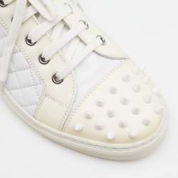 Pre Owned Philipp Plein White/Cream Quilted Leather Sugar Spiked High Top Sneakers Size 38.5