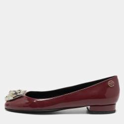 Philipp Plein Burgundy Patent Leather Embellished Ballet Flats Size 36