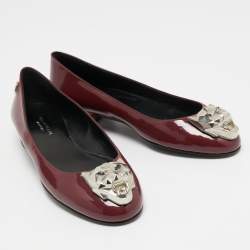 Philipp Plein Burgundy Patent Leather Embellished Ballet Flats Size 36