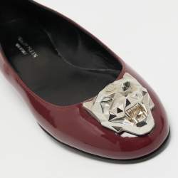 Philipp Plein Burgundy Patent Leather Embellished Ballet Flats Size 36