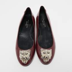 Philipp Plein Burgundy Patent Leather Embellished Ballet Flats Size 36