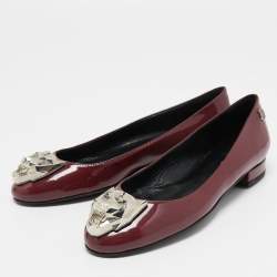 Philipp Plein Burgundy Patent Leather Embellished Ballet Flats Size 36