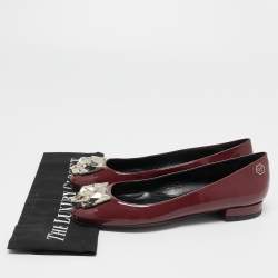 Philipp Plein Burgundy Patent Leather Embellished Ballet Flats Size 36