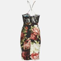Phillip Plein Black Floral Print Crepe Studded Midi Dress XS