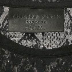 Philipp Plein Couture Navy Blue Snake Print and Embellished Cotton Blend T-Shirt S