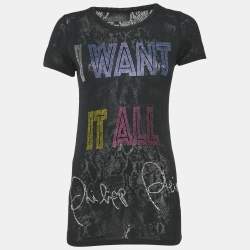 Philipp Plein Couture Navy Blue Snake Print and Embellished Cotton Blend T-Shirt S