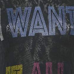 Philipp Plein Couture Navy Blue Snake Print and Embellished Cotton Blend T-Shirt S