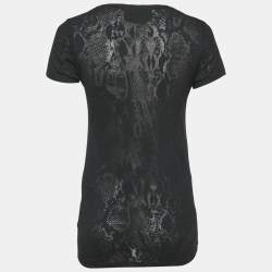 Philipp Plein Couture Navy Blue Snake Print and Embellished Cotton Blend T-Shirt S