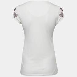 Pre Owned Philipp Plein Couture White Heart Embellished Cotton T-Shirt S