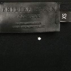 Philipp Plein Couture Black Shoulders Embellished Distressed Top XS