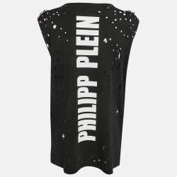 Philipp Plein Couture Black Shoulders Embellished Distressed Top XS