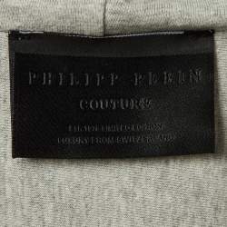 Pre Owned Philipp Plein Grey Knit Crystal Embellished Zip Up Jacket S