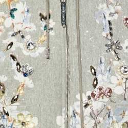 Pre Owned Philipp Plein Grey Knit Crystal Embellished Zip Up Jacket S