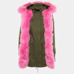 Pre Owned Philipp Plein Khaki Green Cotton & Fur Hooded Double Layer Jacket S