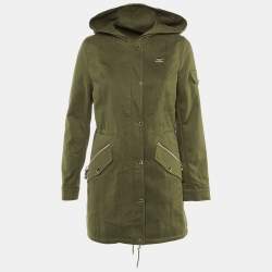 Pre Owned Philipp Plein Khaki Green Cotton & Fur Hooded Double Layer Jacket S