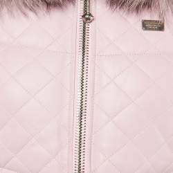 Pre Owned Philipp Plein Pink Leather & Fox Fur Hooded Sleeveless Jacket S