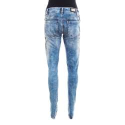 Philipp Plein Indigo Crystal and Lace Detail Distressed Strawberry Cheesecake Slim Fit Jeans M