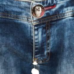 Philipp Plein Indigo Crystal and Lace Detail Distressed Strawberry Cheesecake Slim Fit Jeans M
