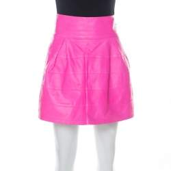 Philipp Plein Neon Pink Lamb Skin Mini Skirt M