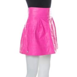 Philipp Plein Neon Pink Lamb Skin Mini Skirt M
