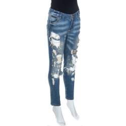Philipp Plein Illegal Fight Club Blue Distressed Denim Straight Supreme Jeans S