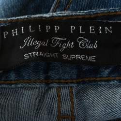 Philipp Plein Illegal Fight Club Blue Distressed Denim Straight Supreme Jeans S