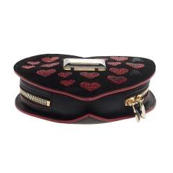 Pre Owned Philipp Plein Black Suede Sweet Heart Embellished Crossbody Bag