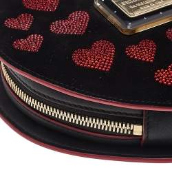 Pre Owned Philipp Plein Black Suede Sweet Heart Embellished Crossbody Bag